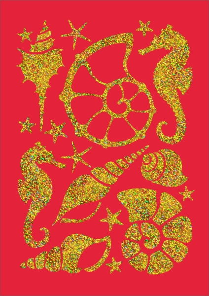 Meerestiere in Hologramm Gold, Folien Bügelmotiv in A5